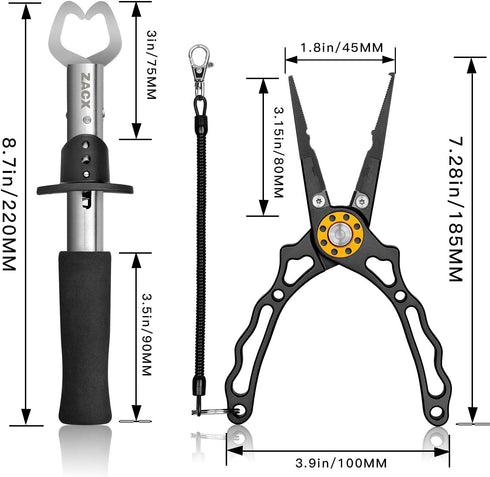 ZACX Fish Lip Gripper Pliers - Upgraded Multi-Function Hook Remover and Split Ring Pliers for Fishing Gear