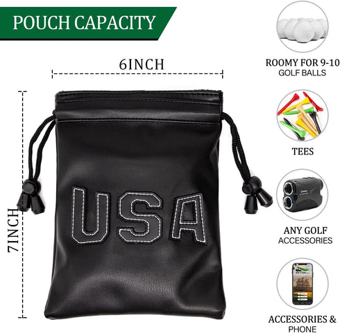 Golf Valuables Pouch, Leather Golf Tee Bag with Drawstrings, Golf Ball Bag for Men and Women