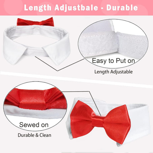 KOOLMOX Red Tuxedo Dog Bow Ties for Large Dogs, Adjustable White Collar Formal Pet Necktie for Small Medium Large