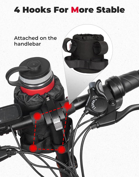 KEMIMOTO Large Bike Cup Holder, Bicycle Water Bottle Holder for Handlebar with Mesh Pockets Phone Bag