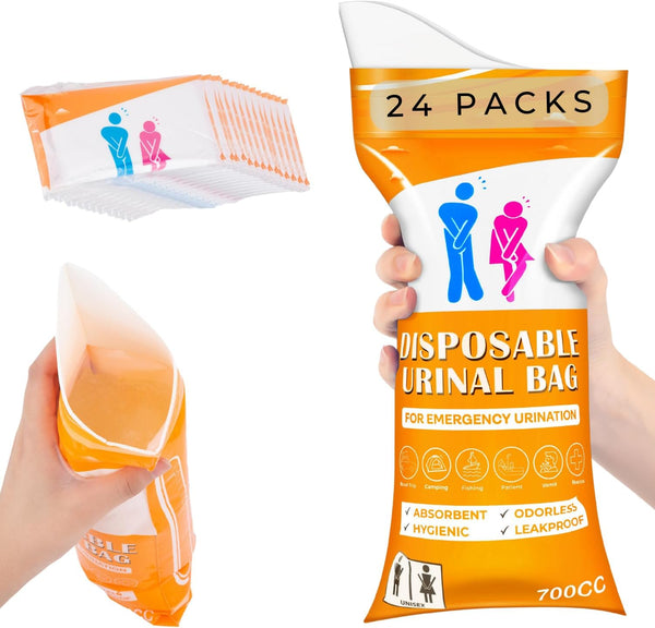 Urine Bag Pee Bag, 12/24 Packs 700ML Disposable Urinal Bag for Travel and Emergency Use