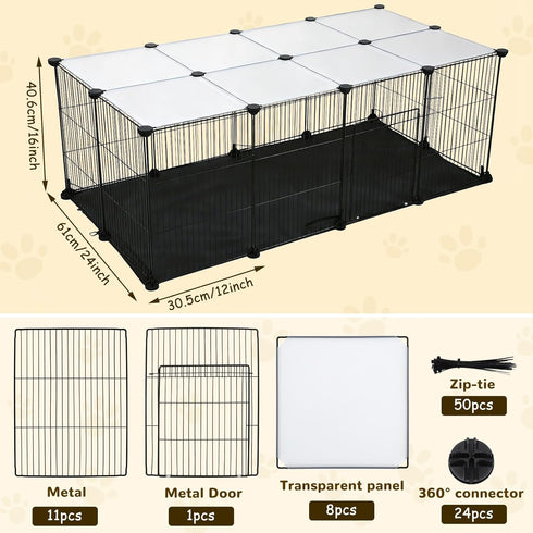 21 PETKNOWS Panels Small Animal Playpen, Guinea Pig Cages with Doors and Waterproof Mat Pet Playpen for Rabbits Guinea