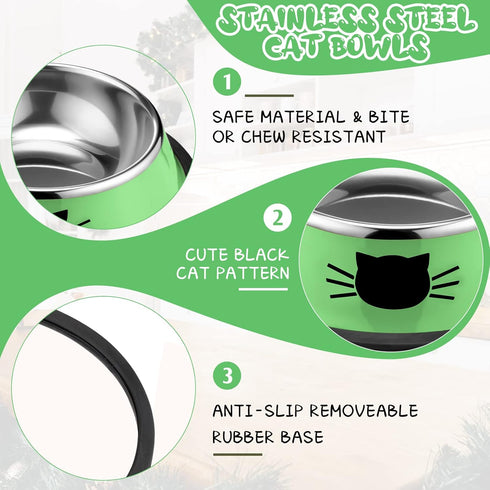 6 Pcs Cat Bowls for Food and Water, Stainless Steel PET Dishes 7 oz with Anti Slip Rubber Base for Indoor Pets