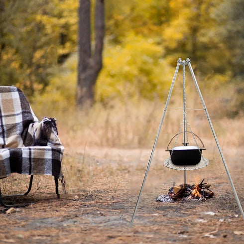 YBTMG Camp Fire Tripod for Cooking, Stainless Steel Camping Fire Grill with Adjustable Chain for BBQ