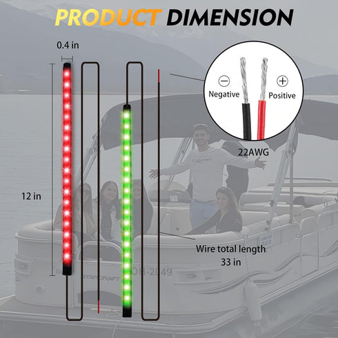 12V, Red and Green Boat Navigation Lights, LED Boat Lights Waterproof, Bow Light for Boats LED Marine Running Light