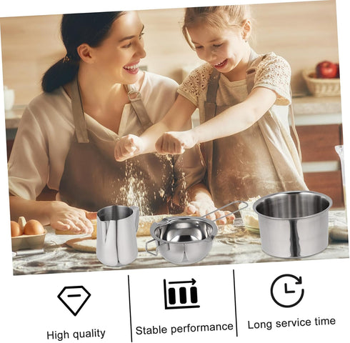 1Set Cabilock Stainless Steel Melting Pot Ergonomic Design Capacity for Butter Cheese Heating Cookware for Baking