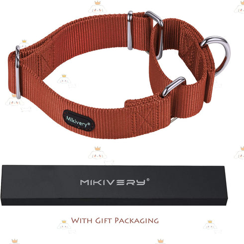 Martingale Dog Collar Adjustable Nylon Safety Training Brick Red Caramel Comfortable Metal Buckle for Small Medium