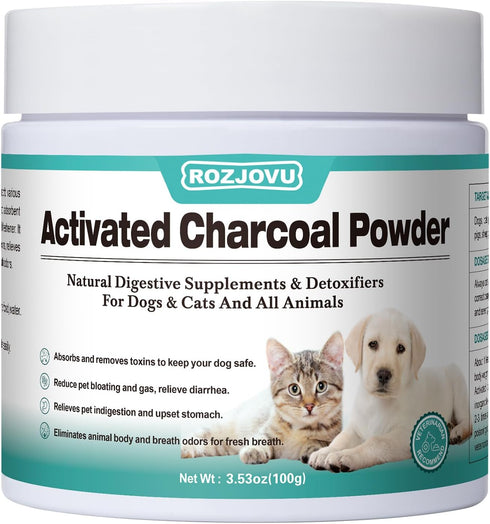 Activated Charcoal for Dogs, Cats, and All Pets, Charcoal for Dogs Poisoning, Digestive Health, Gas & Liver Support, Non-GMO, Gluten Free,3.53oz(Powder)