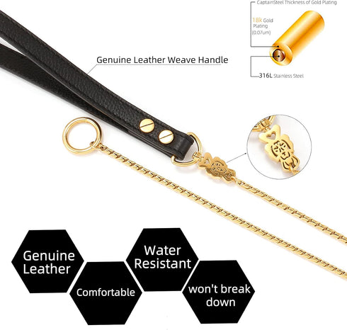 CaptainSteeL Stainless Steel Dog Leash, 3ft/4ft, Integrated Collar and Leash, 5mm Metal for Small and Large Pets
