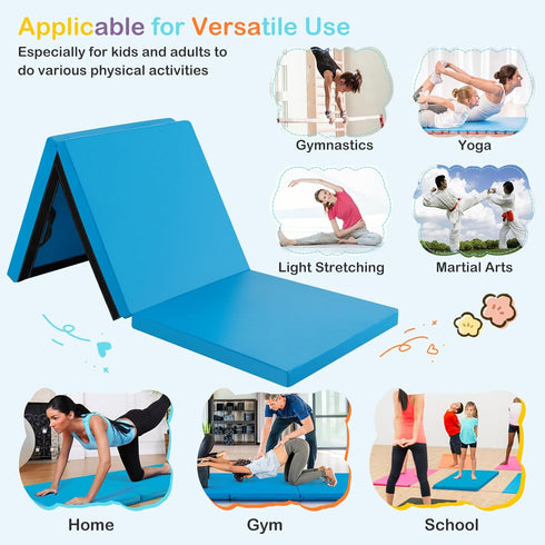 6 2 2 Inches GYMAX Folding Gymnastics Mat, FT x FT x Exercise Mat w/Carrying Handles, Waterproof PU Leather, Hook
