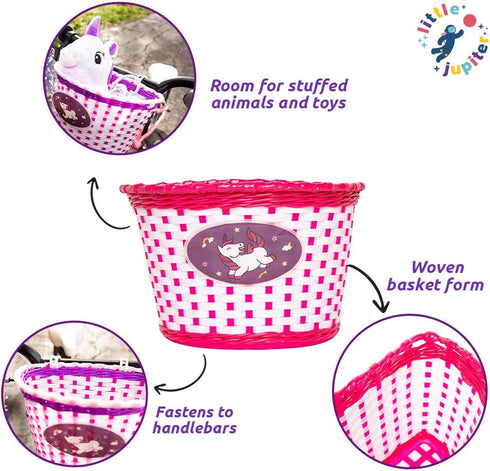 Little Jupiter Unicorn Bike Basket with Streamers & 36pc Star Spoke Decoration Set for Girls