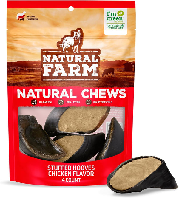 Natural Farm Chicken Filled Cow Hooves for Dogs (4-Pack), Long-Lasting Natural Hoof