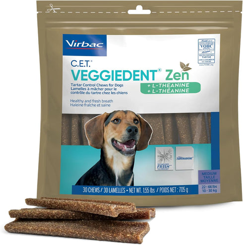 Virbac C.E.T. VEGGIEDENT Zen Tartar Control Chews for Dogs - Medium Size