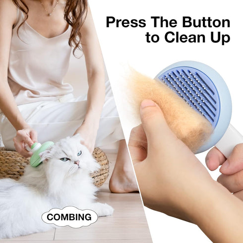 Cat Grooming Brush for Shedding, Self Cleaning Slicker Brush for Cats & Dogs, Easily Removes Tangles and Loose Hair