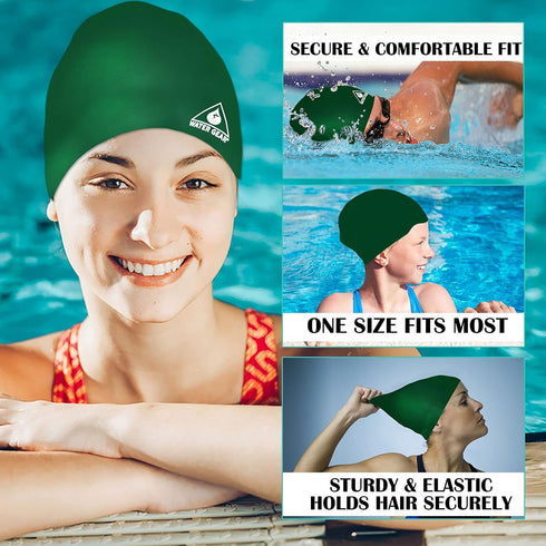 Water Gear Silicone Adult Swim Cap, Flexible Unisex Waterproof, Great for Short and Long Hair