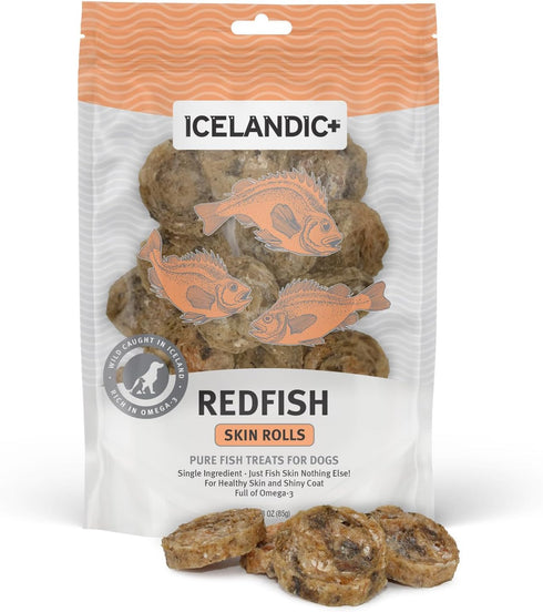 Icelandic+ Skin Rolls: Redfish Dog Treats, 3oz Bag, Pure Wild-Caught Air-Dried Fish, Single Ingredient Snacks