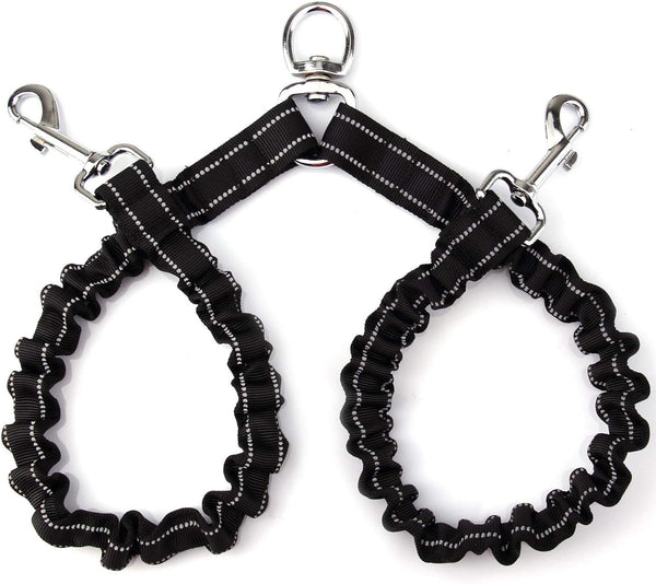 Double Dog Leash for Two Dogs - No Tangle, Comfortable Shock Absorbing Bungee Leash