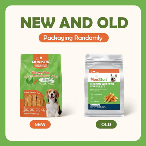 MON2SUN 4 Inch 20oz (56 Count-Pack 1) Rawhide Free Dog Treats, Chicken Wrapped Cod Fillet Dog Snacks for Small Dogs