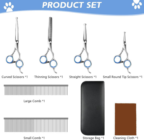 Niura 7 in 1 Professional Pet Grooming Kit - Grooming Scissors Set for Dogs & Cats