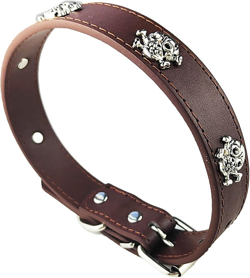 New Skull Dog Collar, Skeleton Design Pet Collar for Dogs and Cats, Brown Medium, Fits Neck Girth 11.5" to 13.5"
