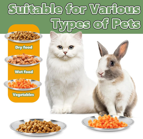 4 Pcs Wide Whisker Friendly Cat Dishes Set, 6.7" Stainless Steel Shallow Food Bowls for Indoor Kitten Feeding, 13 OZ