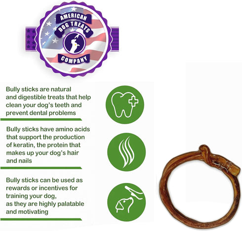 (Pack 20) Bully Stick Rings for Dogs - Premium All Natural Beef Pizzle Dog Chew Treats - Grain Free Fully Digestible
