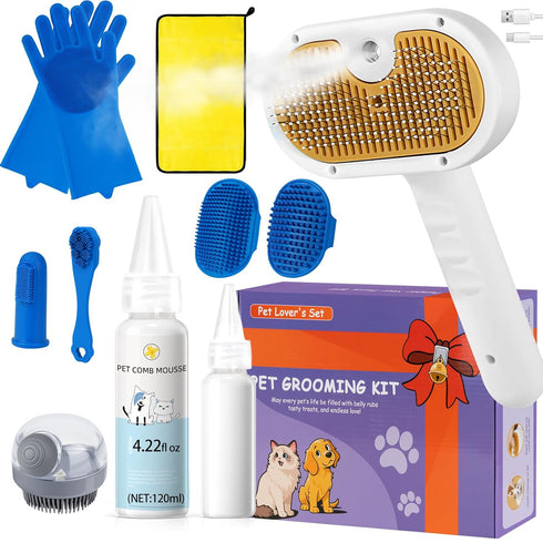 Pet Steam Brush for Dog & Cat 3-in-1 Spray Hair Removal Comb