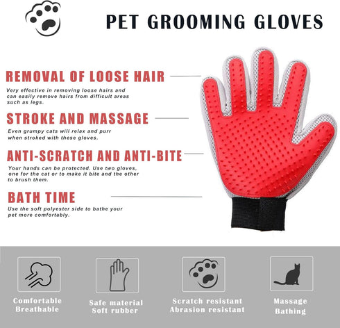 Marchul Cat Gloves Grooming, Pet Grooming Glove, Dog Hair Remover Glove, Pet Glove Brush for Cat, Dog, Horse with Long, Short Hair, 1 Pair