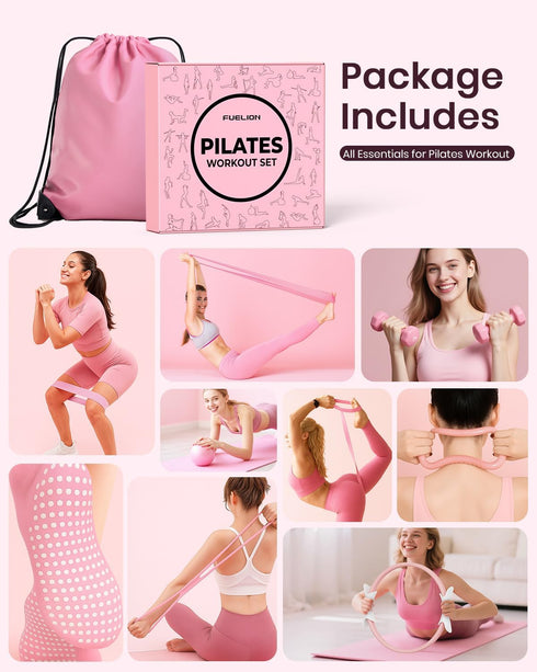 Fuelion Set 14'' Pilates Ring for Women, Home Workout Pilates Equipment with Resistance Bands, Magic Circle, Mini Ball