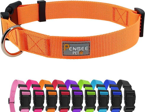 Dog Collar Orange Basic Adjustable, Breathable Quick Release Nylon Pet Collar for Puppy Small Medium Large Dogs