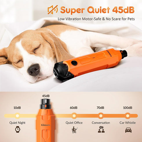 Gimars Upgrade Super Quiet Adjustable 6 Speed Dog Nail Grinder | 12000rpm Powerful | 45 db Dual LED Light | USB