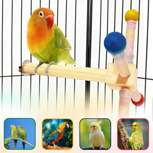 360 Finches Bird Stand Perch Toy, Bird Perch Parrot Toy Interactive Rotating Perch with Parrot Perch Paw Grinding Stick