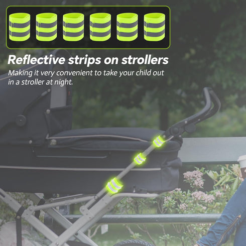 Goktvai 6 Pcs Reflective Bands Strip for Strollers, High Visibility Elastic Safety Reflective Tape Identifier Baby