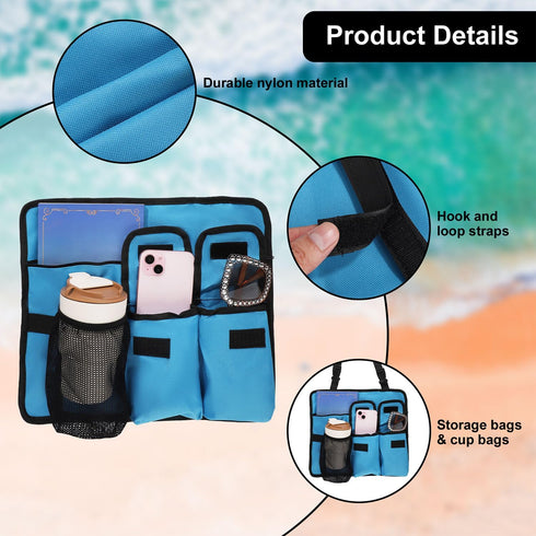 lasuroa 4 Beach Chair Cup Holder Attachment, Beach Chair Drink Bracket Pockets Phone Bag Adjustable Strap Hanging Cup