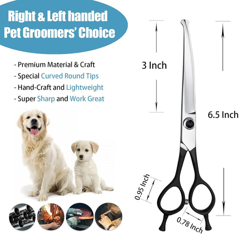6.5" Downward Curved Dog Grooming Scissors, Safety Round Tips Shears for Grooming Face and Paws for Dogs & Cats