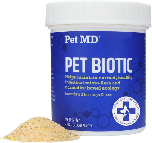 Pet MD Biotic Probiotics for Dogs & Cats, 2.12 oz Powder for Digestive Health, Gas Relief, Constipation, Anti-Diarrhea