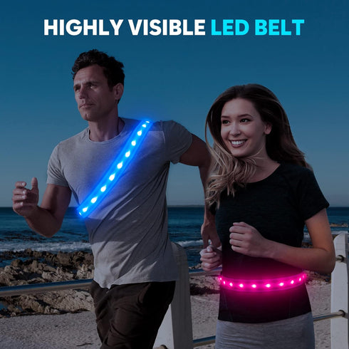 LED Running Belt, Reflective Light Up Waistband for Night Activities, Glowing LED Waist Light for Running