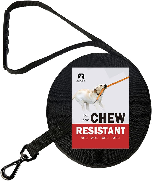 Chew Resistant Float on Water Dog Training Leash - Heavy Duty Hook Safe Handle Long Lead for Dogs (Black 15ft)