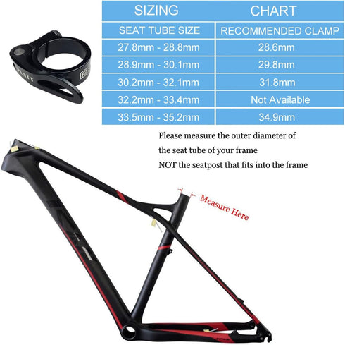 PLATT Aluminium Alloy Bike Seat Post Clamp - Quick Release Seatpost Collar, 28.6mm / 31.8mm / 34.9mm