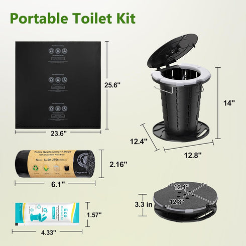 350LBS BLIKA Upgraded Retractable Portable Toilet with Soft Cushioned Seat, Foldable Camp Toilet for Adults & Kids