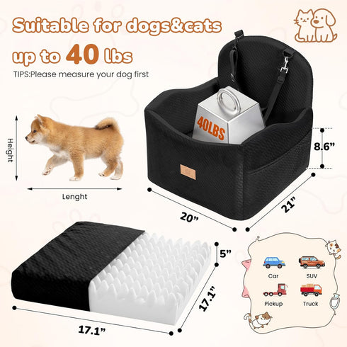 LUXYBEE 40lbs 3 Dog Car Seat for Medium/Small Dogs, Dog Booster Car Seat, Pet Booster Seats Up to with Waterproof