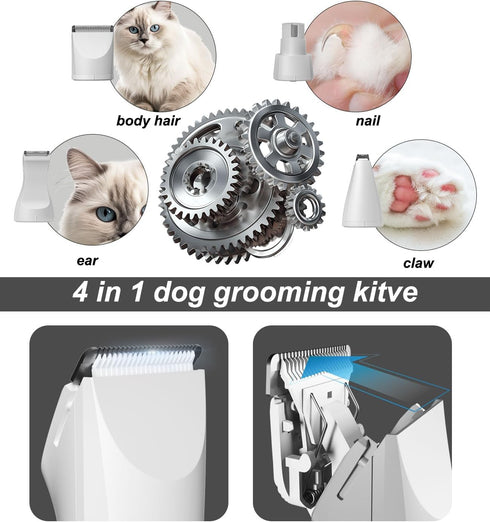 Small Dog Electric Clippers for Grooming - 4 in 1 Cordless Low Noise Paw Trimmer Nail Grinder Shaver for Small Pets