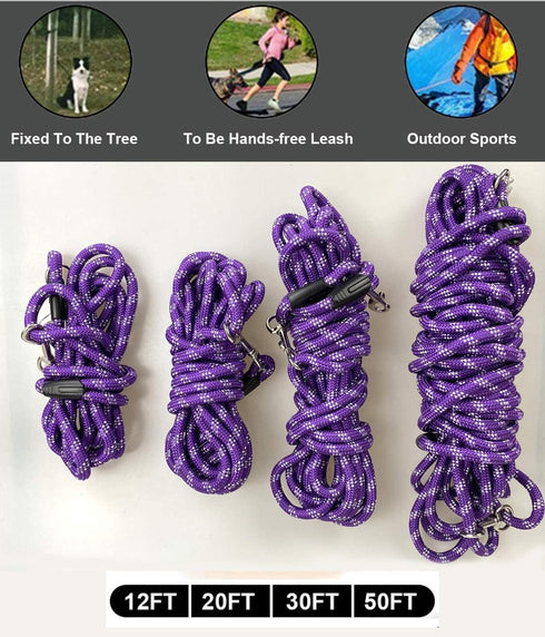 Long Rope Dog Leash for Training, 12FT 20FT 30FT 50FT Reflective Threads for Large Medium Small Dogs