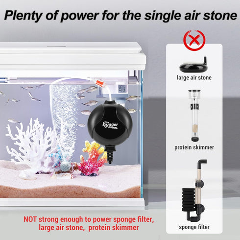 hygger Quiet Mini Air Pump for Aquarium, 1.5 Watt Oxygen Fish Pump for 1-15 Gallon Tank, Black