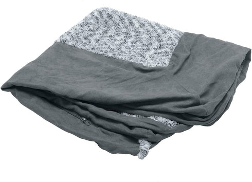 Furhaven Replacement Dog Bed Cover, Two-Tone Faux Fur & Suede Chaise, Jumbo Plus, Stone Gray