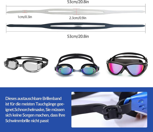 Universal Swimming Goggles, Swim Glasses with Silicone Strap, Black/Clear Replacement Accessories