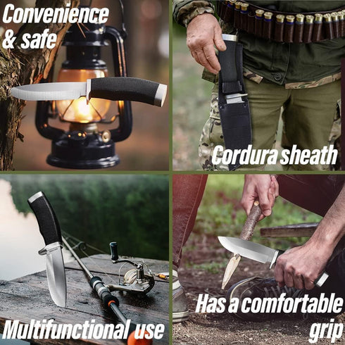 Hunting Knife with Sheath - Best Tactical Camping, Hiking, and Bushcraft Knife for Men, Fixed Blade Sharp Knife with