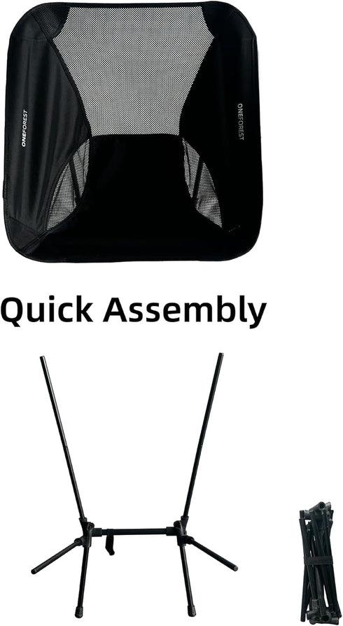 ONEFOREST Backpacking Camping Chair, Foldable Portable Chair for Beach Camp Hiking Outdoor Sport, Black