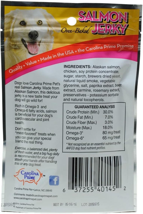 Carolina Prime Pet 2 Pack 6 Carolina Prime of Oven-Baked Salmon Jerky Wheat-Free Dog Treats, Ounces each, Made in the