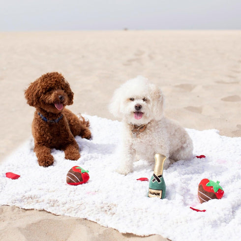 Fringe Studio Plush Dog Toy Set, Champagne Strawberry, 3 Piece Set for Small Dogs